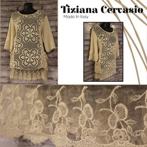 Wide Knit & Lace Tunic Top by Tiziana Cervasio